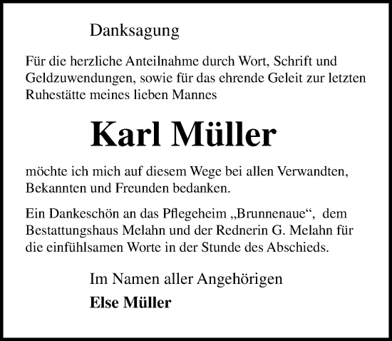 Traueranzeige von Karl Müller