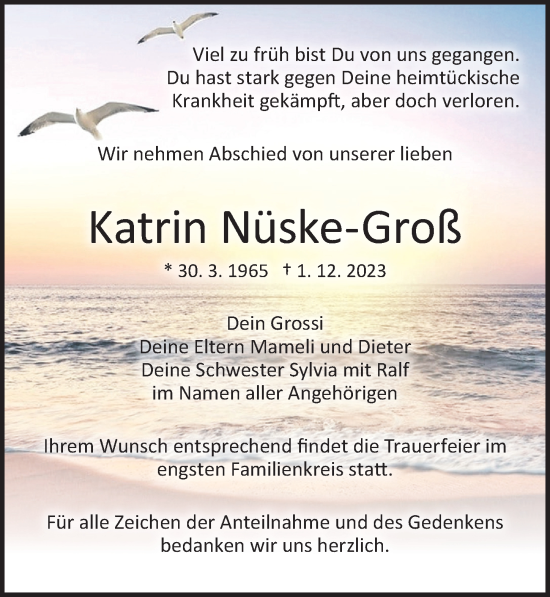 Traueranzeige von Katrin Nüske-Groß von Leipziger Volkszeitung