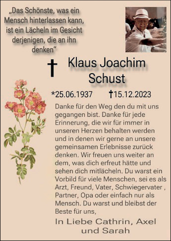 Traueranzeige von Klaus Joachim Schust von Märkischen Allgemeine Zeitung