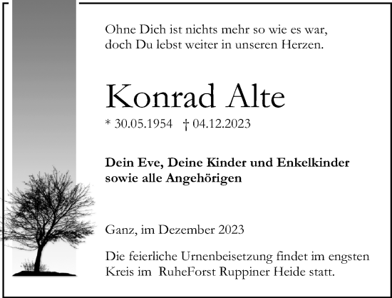 Traueranzeige von Konrad Alte