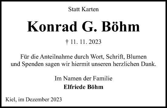 Traueranzeige von Konrad Böhm von Kieler Nachrichten