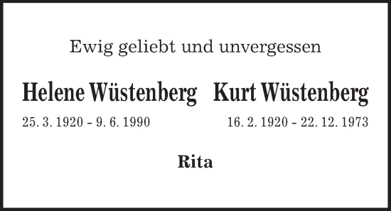 Traueranzeige von Kurt Wüstenberg von Kieler Nachrichten