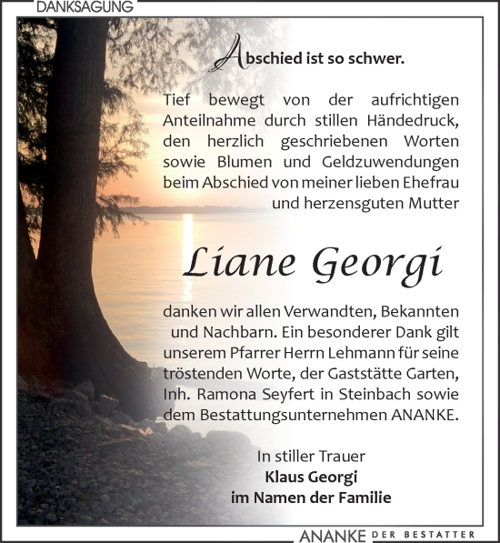 Traueranzeige von Liane Georgi von Leipziger Volkszeitung
