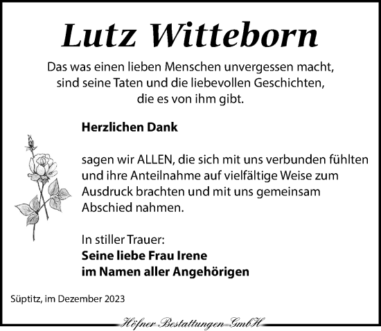 Traueranzeige von Lutz Witteborn von Torgauer Zeitung