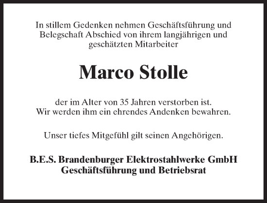 Traueranzeige von Marco Stolle von Märkischen Allgemeine Zeitung