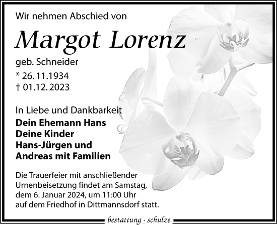 Traueranzeige von Margot Lorenz von Leipziger Volkszeitung