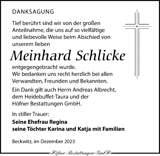 Traueranzeige von Meinhard Schlicke von Torgauer Zeitung