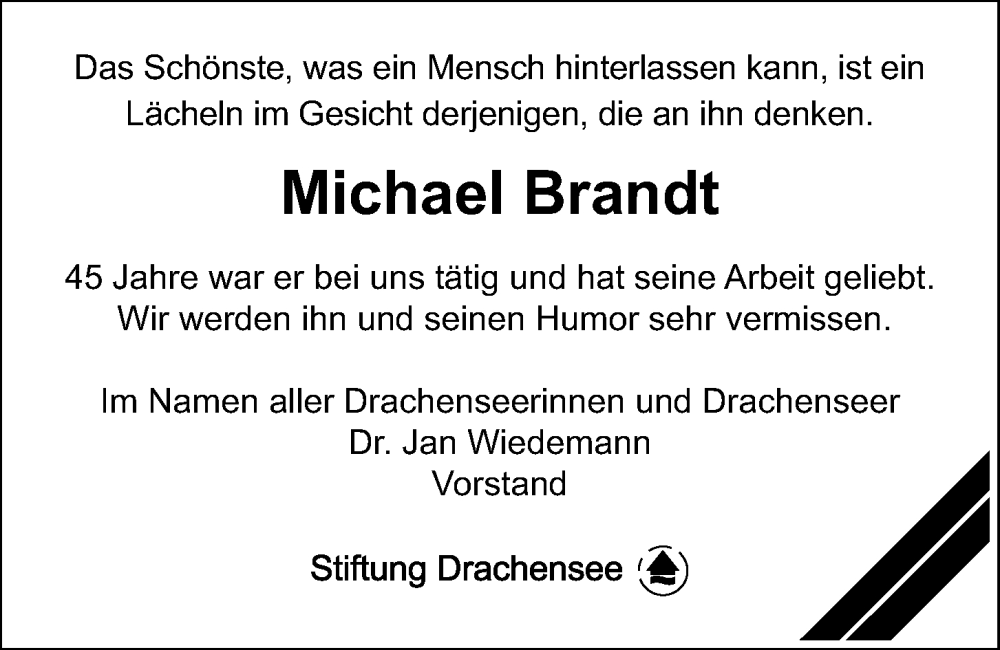  Traueranzeige für Michael Brandt vom 23.12.2023 aus Kieler Nachrichten