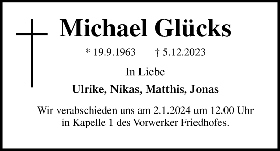 Traueranzeige von Michael Glücks von Lübecker Nachrichten