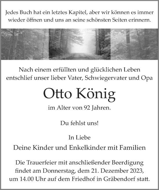 Traueranzeige von Otto König von Märkischen Allgemeine Zeitung