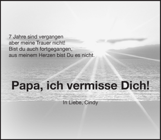 Traueranzeige von Papa ich vermisse Dich von Ostsee-Zeitung GmbH