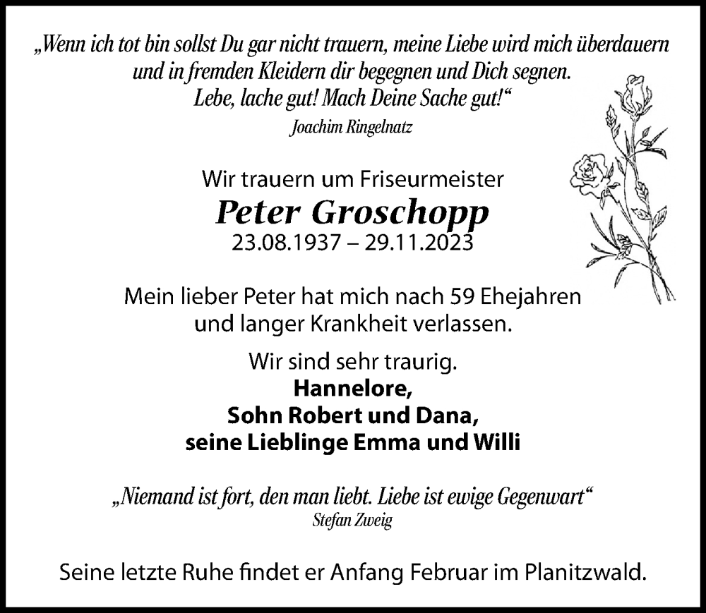  Traueranzeige für Peter Groschopp vom 09.12.2023 aus Leipziger Volkszeitung