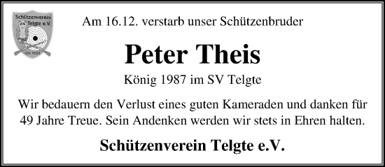 Traueranzeige von Peter Theis von Peiner Allgemeine Zeitung