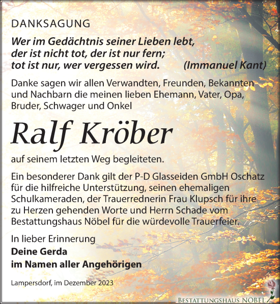 Traueranzeige von Ralf Kröber von Leipziger Volkszeitung