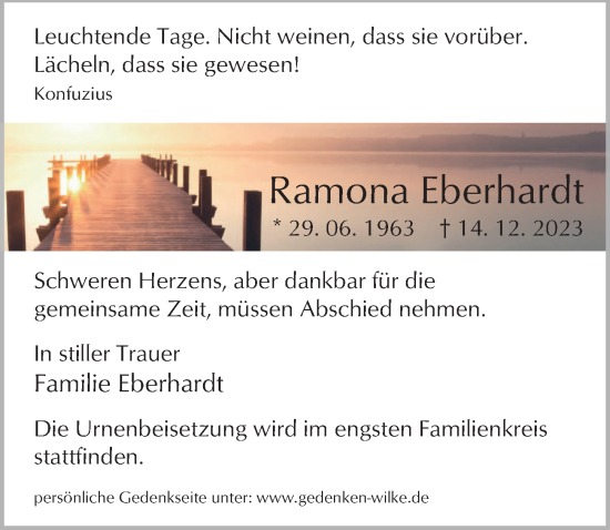 Traueranzeige von Ramona Eberhardt von Märkischen Allgemeine Zeitung