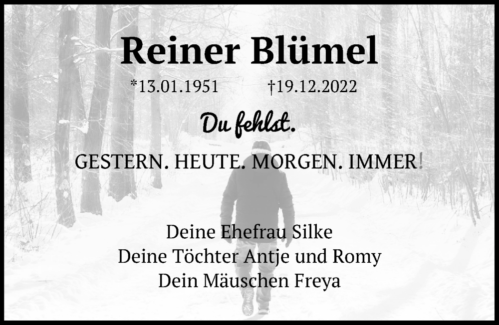  Traueranzeige für Reiner Blümel vom 23.12.2023 aus Leipziger Volkszeitung