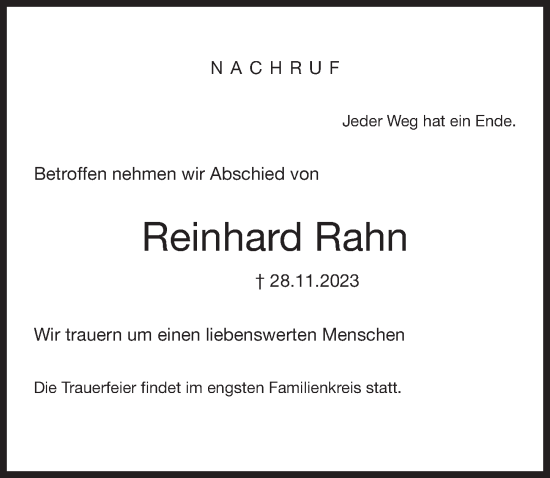 Traueranzeige von Reinhard Rahn von Ostsee-Zeitung GmbH