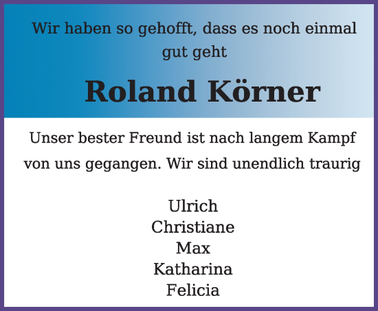 Traueranzeige von Roland Körner von Kieler Nachrichten