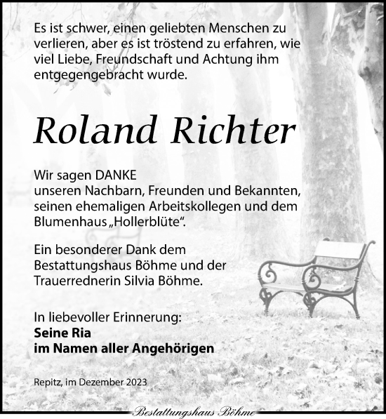 Traueranzeige von Roland Richter von Torgauer Zeitung