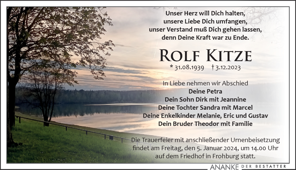  Traueranzeige für Rolf Kitze vom 09.12.2023 aus Leipziger Volkszeitung