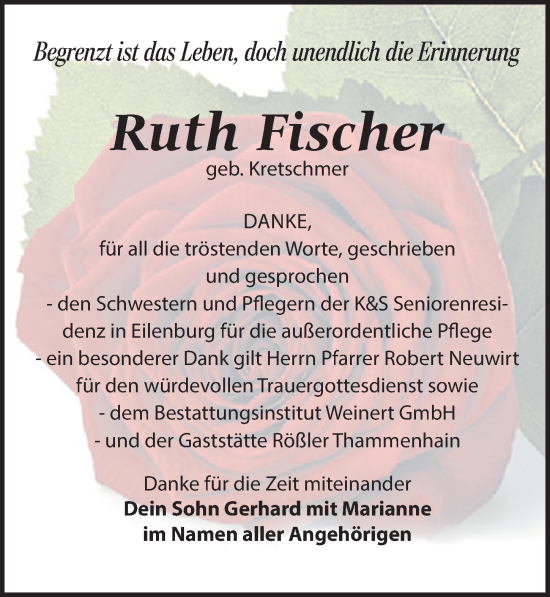 Traueranzeige von Ruth Fischer von Torgauer Zeitung