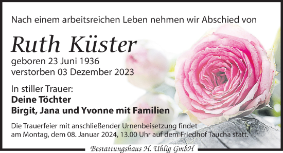 Traueranzeige von Ruth Küster von Leipziger Volkszeitung