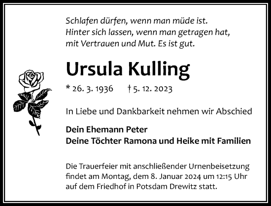 Traueranzeige von Ursula Kulling von Märkischen Allgemeine Zeitung