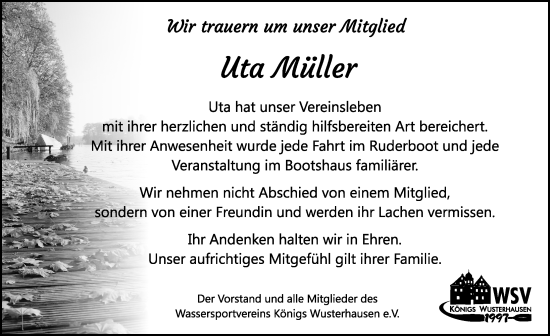 Traueranzeige von Uta Müller von Märkischen Allgemeine Zeitung