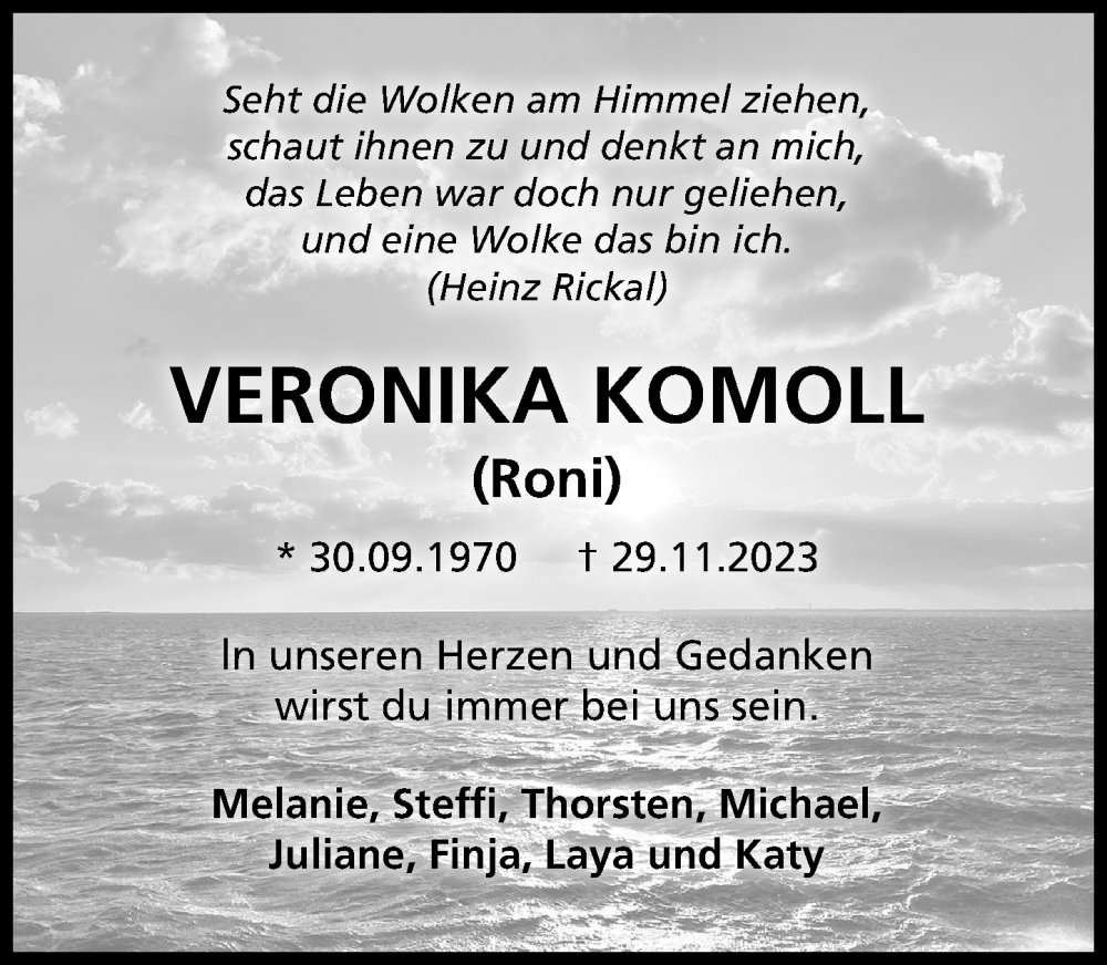 Traueranzeige für Veronika Komoll vom 09.12.2023 aus Schaumburger Nachrichten
