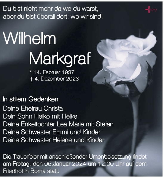 Traueranzeige von Wilhelm Markgraf von Leipziger Volkszeitung