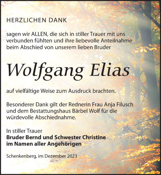 Traueranzeige von Wolfgang Elias von Leipziger Volkszeitung