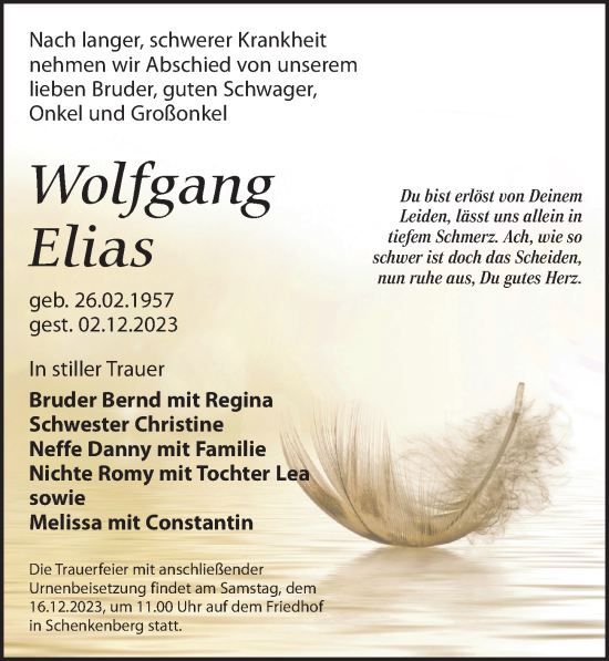 Traueranzeige von Wolfgang Elias von Leipziger Volkszeitung