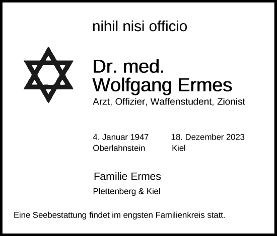 Traueranzeige von Wolfgang Ermes von Kieler Nachrichten