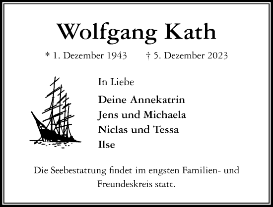 Traueranzeige von Wolfgang Kath von Lübecker Nachrichten