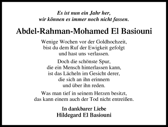 Traueranzeige von Abdel-Rahman-Mohamed El Basiouni von Lübecker Nachrichten