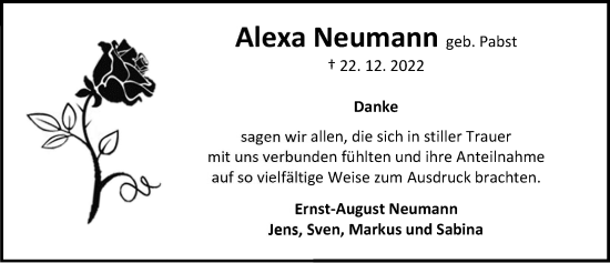 Traueranzeige von Alexa Neumann von Eichsfelder Tageblatt