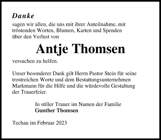 Traueranzeige von Antje Thomsen von Lübecker Nachrichten