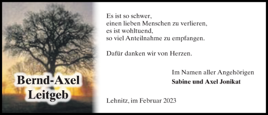 Traueranzeige von Bernd-Axel Leitgeb von Märkischen Allgemeine Zeitung