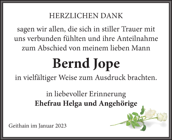 Traueranzeige von Bernd Jope von Leipziger Volkszeitung