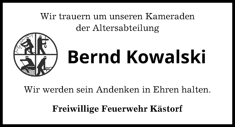  Traueranzeige für Bernd Kowalski vom 17.02.2023 aus Aller Zeitung