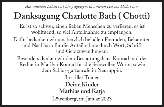 Traueranzeige von Charlotte Bath von Märkischen Allgemeine Zeitung