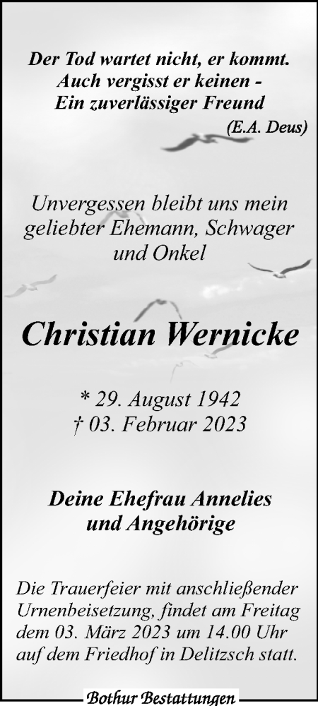 Traueranzeige von Christian Wernicke von Leipziger Volkszeitung