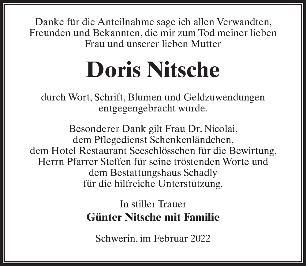 Traueranzeigen Von Doris Nitsche | Trauer-anzeigen.de