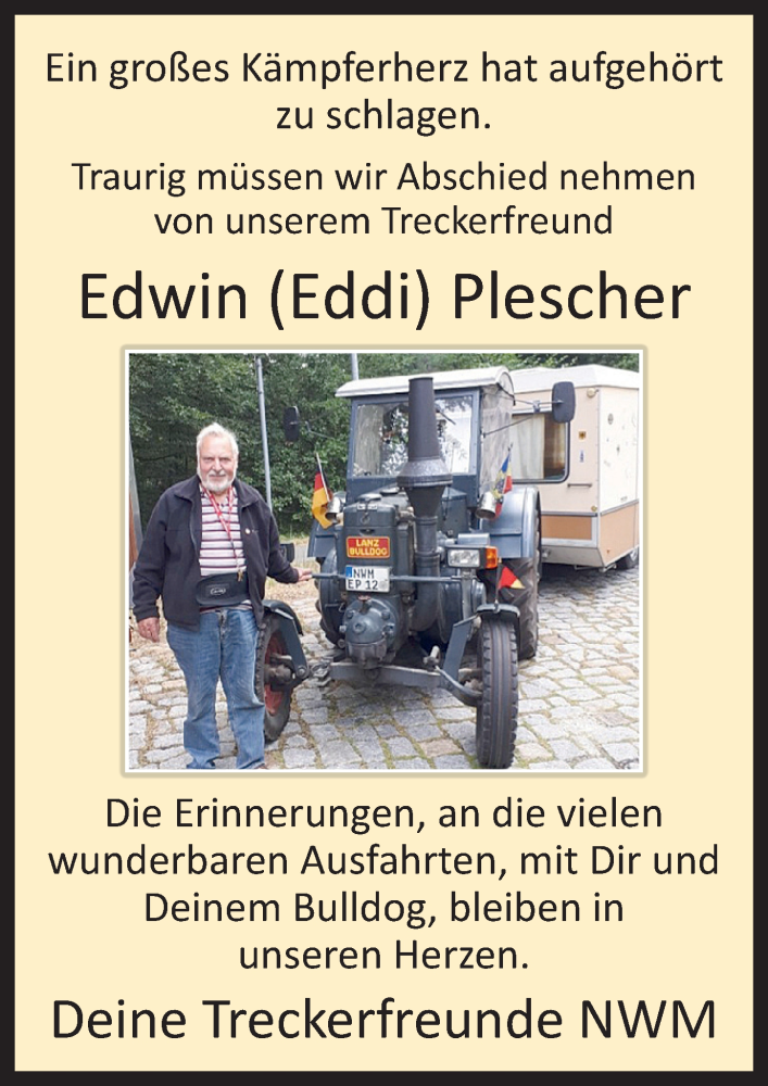  Traueranzeige für Edwin Plescher vom 10.02.2023 aus Ostsee-Zeitung GmbH