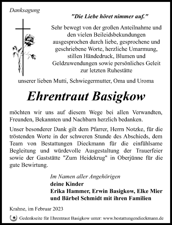 Traueranzeige von Ehrentraut Basigkow von Märkischen Allgemeine Zeitung