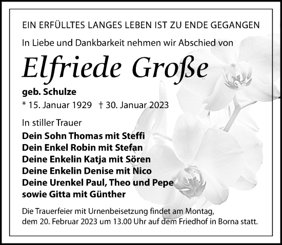 Traueranzeige von Elfriede Große von Leipziger Volkszeitung