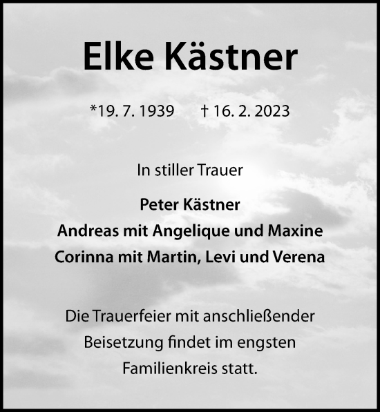 Traueranzeige von Elke Kästner von Ostsee-Zeitung GmbH