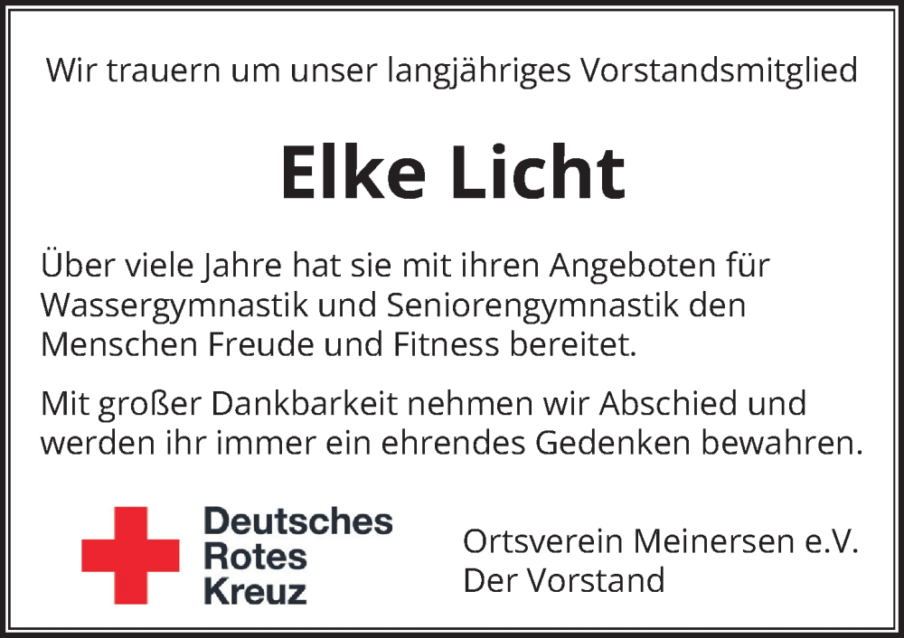  Traueranzeige für Elke Licht vom 28.02.2023 aus Aller Zeitung