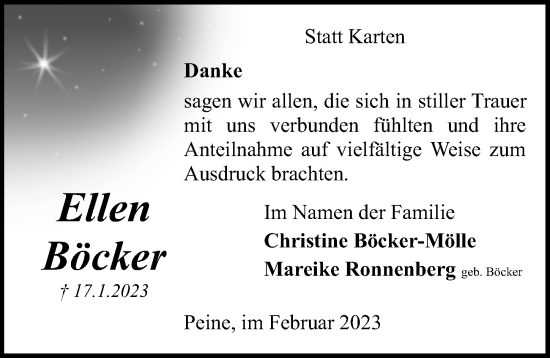 Traueranzeige von Ellen Böcker von Peiner Allgemeine Zeitung