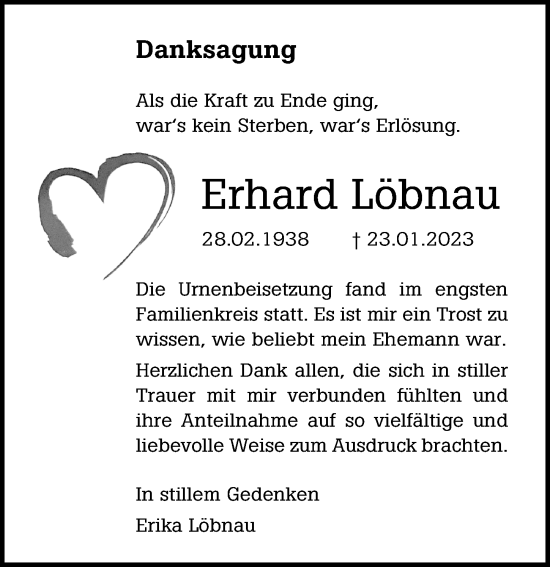 Traueranzeige von Erhard Löbnau von Ostsee-Zeitung GmbH